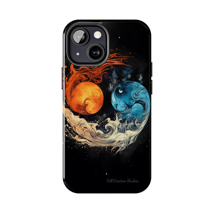 "Harmony in Contrast: Orange and Blue Yin and Yang Phone Case" -Tough Phone Cases