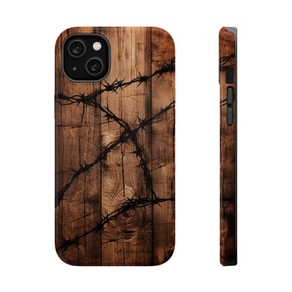 "Elegant Barb Wire on Wood" Embrace Rustic Style -MagSafe Tough Cases