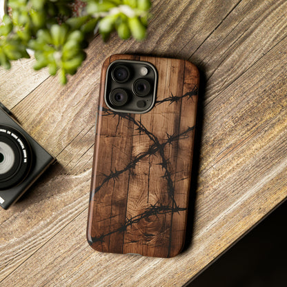 "Elegant Barb Wire on Wood" Embrace Rustic Style -Tough Phone Cases