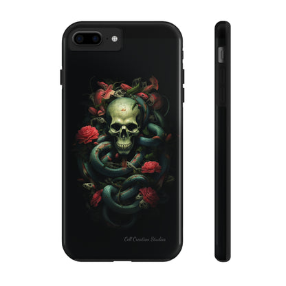 Introducing the "Serpentine Elegance" Cell Phone Case: Where Skulls and Snakes, Intertwine -Tough Phone Cases