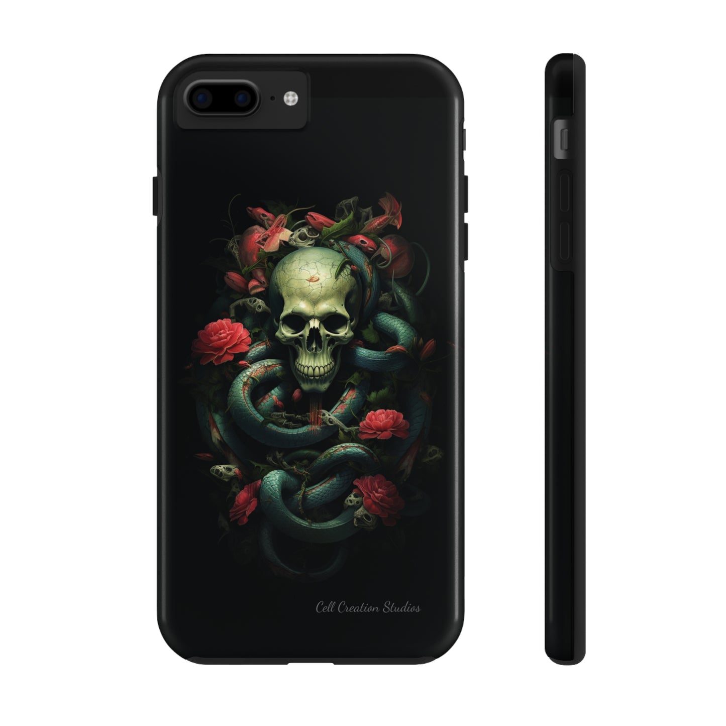 Introducing the "Serpentine Elegance" Cell Phone Case: Where Skulls and Snakes, Intertwine -Tough Phone Cases