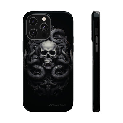 Introducing the "Monochrome Skull and Snakes" Cell Phone Case – A Bold Statement -MagSafe Tough Cases