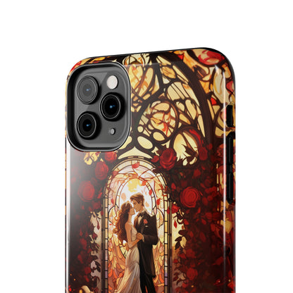 Introducing the "Stained Glass Love" Cell Phone Case – Capture the Romance of a Couple in Front of a Stained Glass Window -Tough Phone Cases