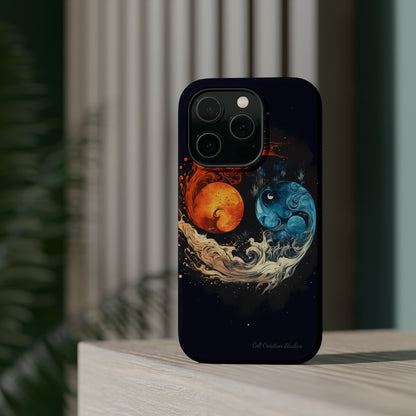 "Harmony in Contrast: Orange and Blue Yin and Yang Phone Case" -MagSafe Tough Cases