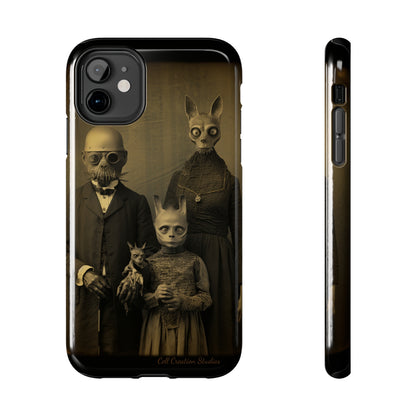 Introducing the "Vintage Odd Creatures" Cell Phone Case – Step into the Eerie Charm of a Haunting Family Portrait -Tough Phone Cases