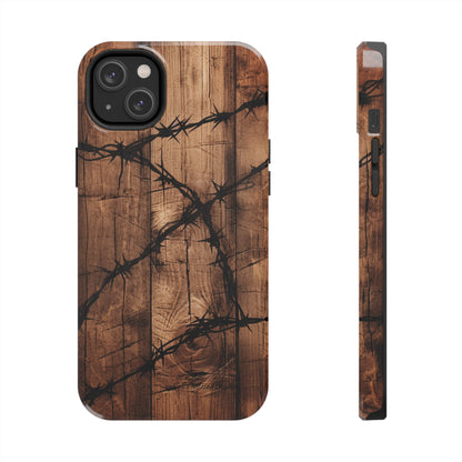 "Elegant Barb Wire on Wood" Embrace Rustic Style -Tough Phone Cases