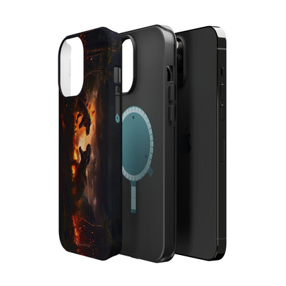 Introducing the "Ancient Battle Inferno" Cell Phone Case – Witness Epic Dinosaur Clash in a Fiery Forest! -MagSafe Tough Cases