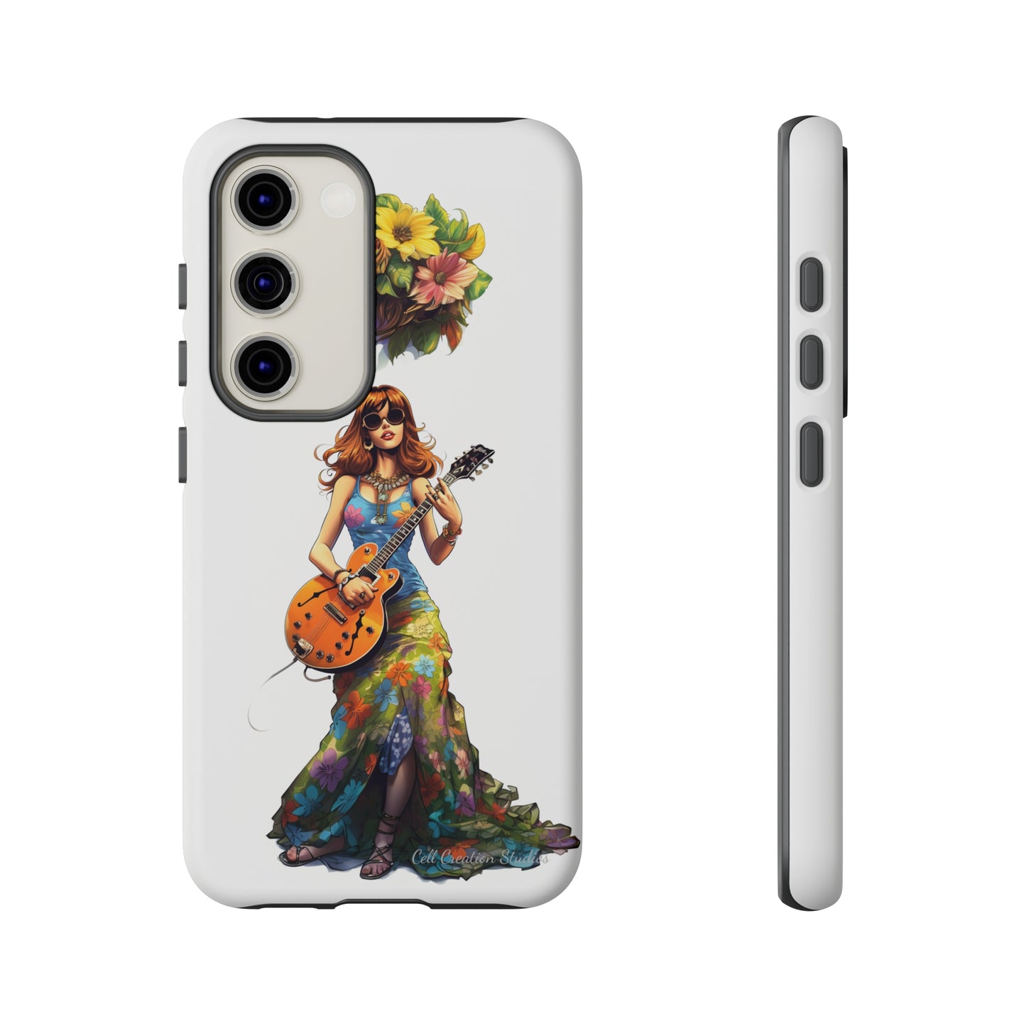 Introducing the "Hippie Chick Groove" Cell Phone Case – Retro Vibes and Musical Delight -Tough Cases