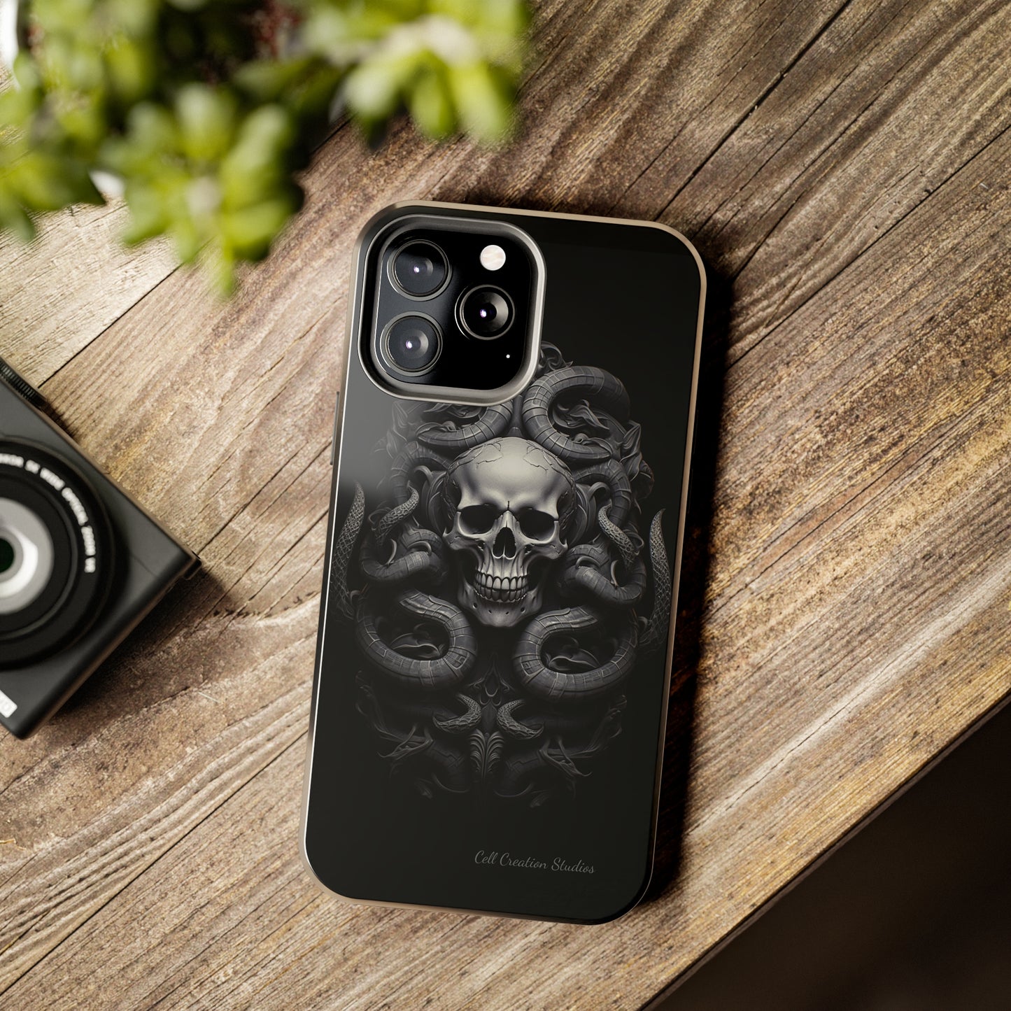 Introducing the "Monochrome Skull and Snakes" Cell Phone Case – A Bold Statement -Tough Phone Cases