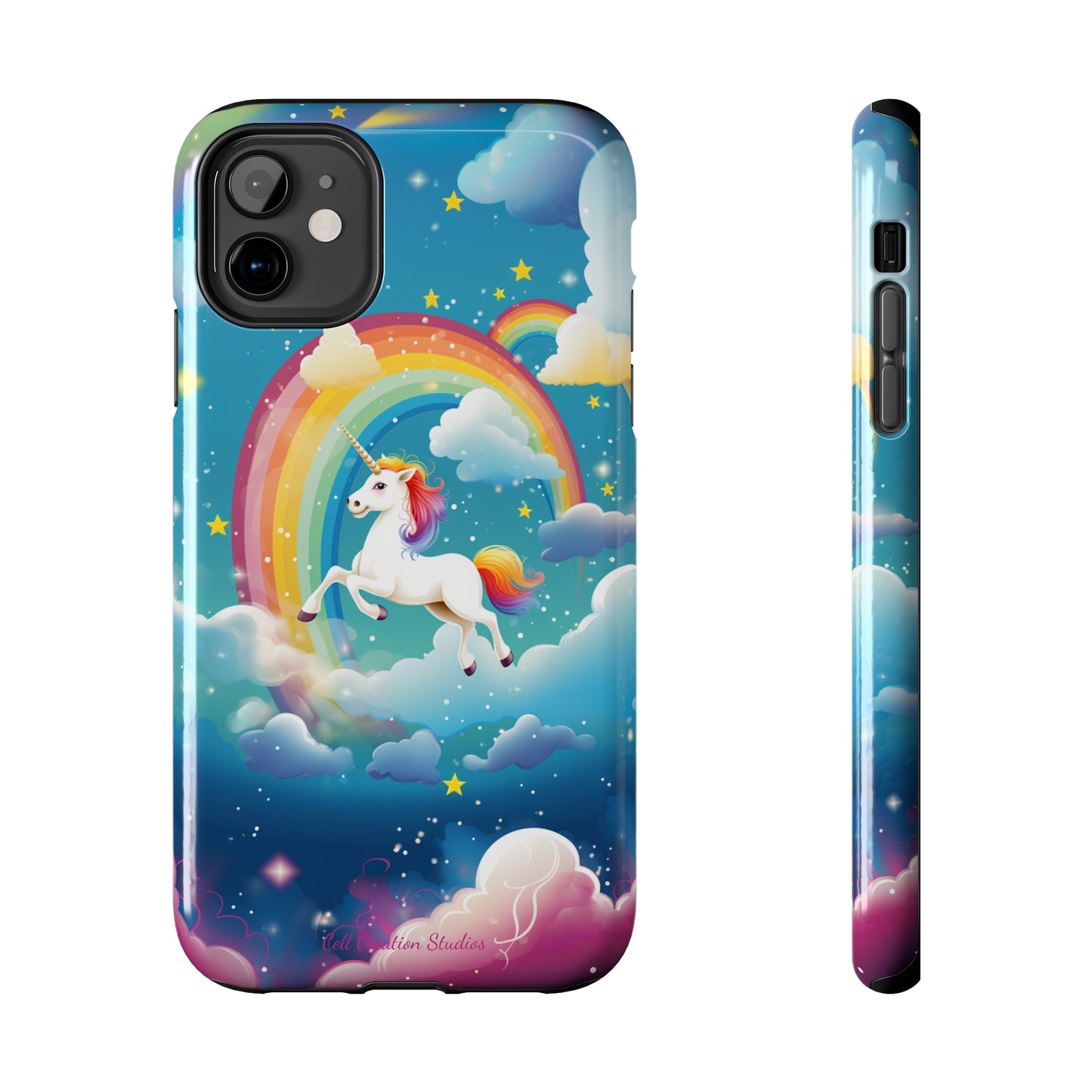 Introducing the "Rainbow Soar" Cell Phone Case – Embark on a Whimsical Journey with a Flying Unicorn -Tough Phone Cases