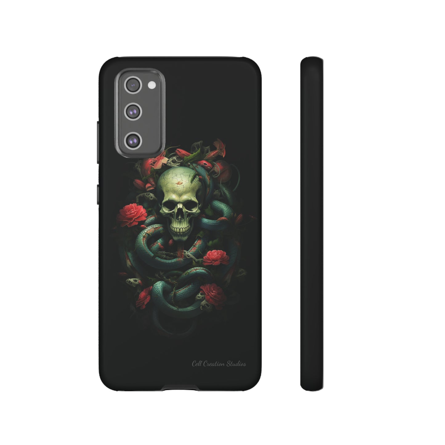 Introducing the "Serpentine Elegance" Cell Phone Case: Where Skulls and Snakes Intertwine -Tough Cases