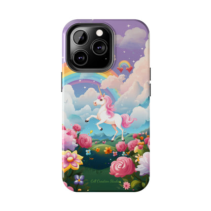 Introducing the "Floral Enchantment" Cell Phone Case – Embrace Your Imagination with a Unicorn in a Field of Flowers -Tough Phone Cases