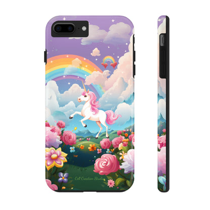 Introducing the "Floral Enchantment" Cell Phone Case – Embrace Your Imagination with a Unicorn in a Field of Flowers -Tough Phone Cases