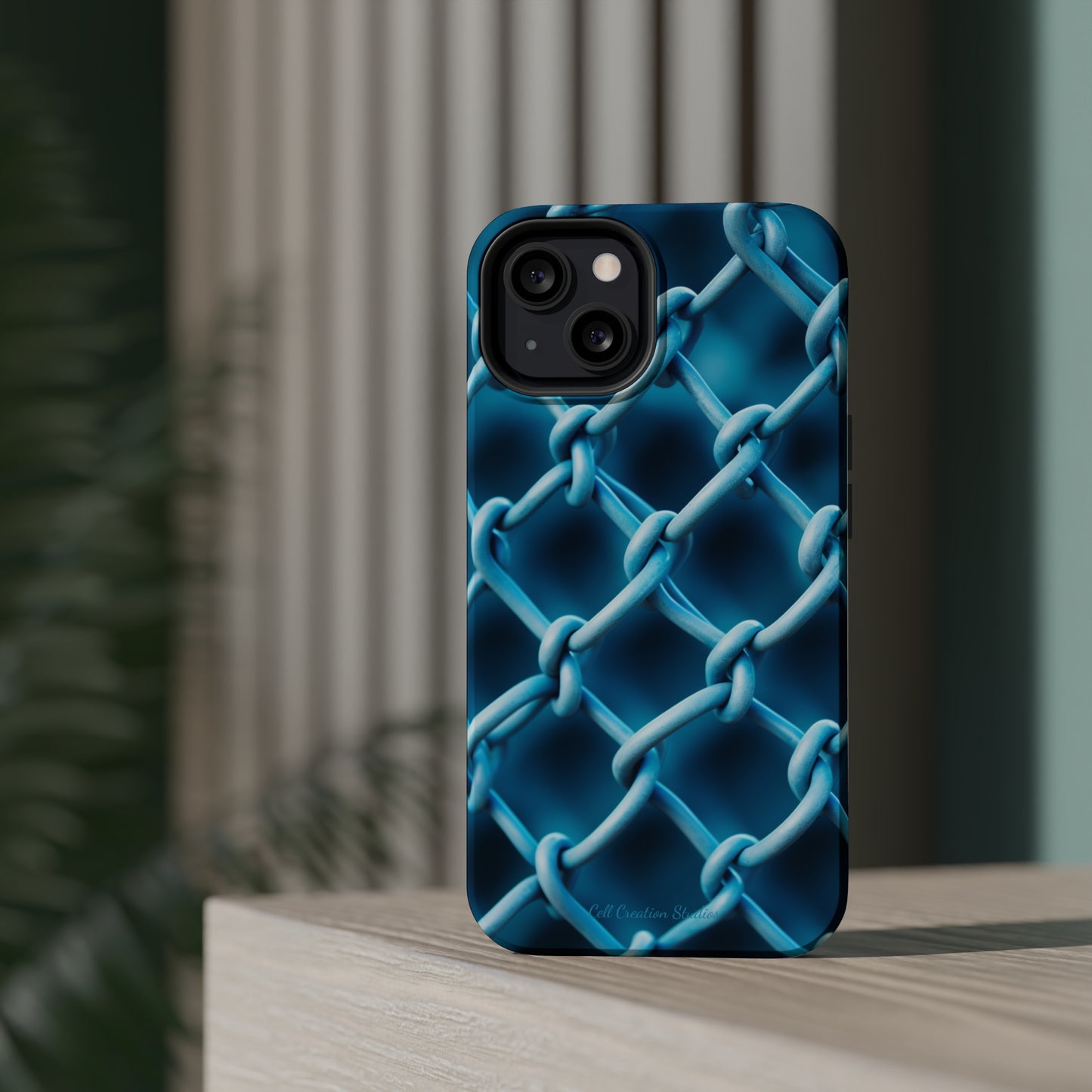 Introducing the "Elegant Chainlink" Cell Phone Case – Embrace Contemporary Style with Blue Chain Link Design -MagSafe Tough Cases