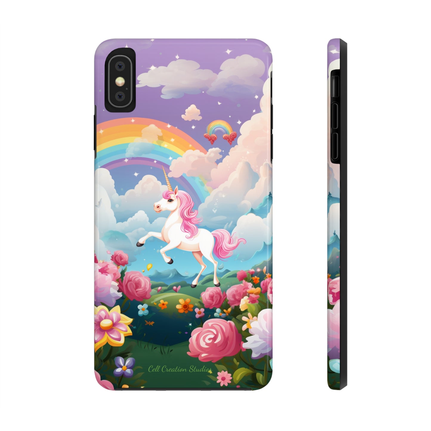 Introducing the "Floral Enchantment" Cell Phone Case – Embrace Your Imagination with a Unicorn in a Field of Flowers -Tough Phone Cases