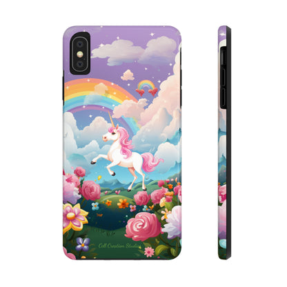 Introducing the "Floral Enchantment" Cell Phone Case – Embrace Your Imagination with a Unicorn in a Field of Flowers -Tough Phone Cases