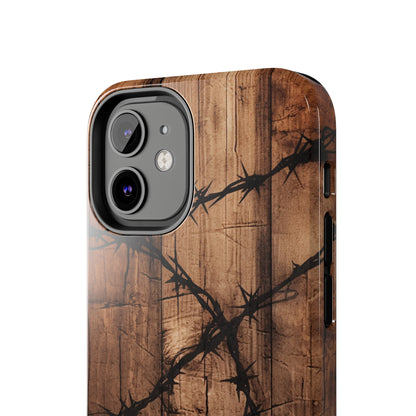 "Elegant Barb Wire on Wood" Embrace Rustic Style -Tough Phone Cases