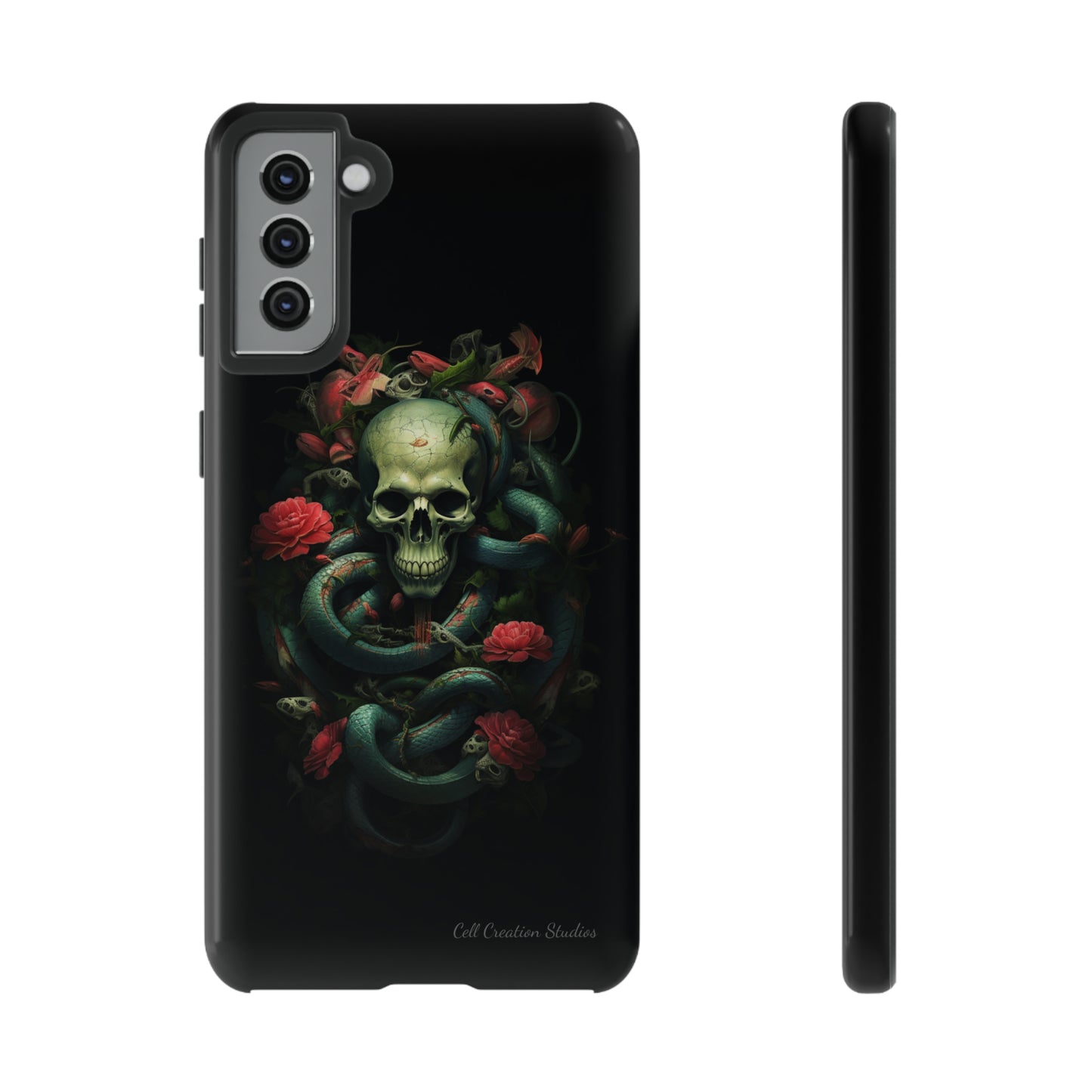 Introducing the "Serpentine Elegance" Cell Phone Case: Where Skulls and Snakes Intertwine -Tough Cases