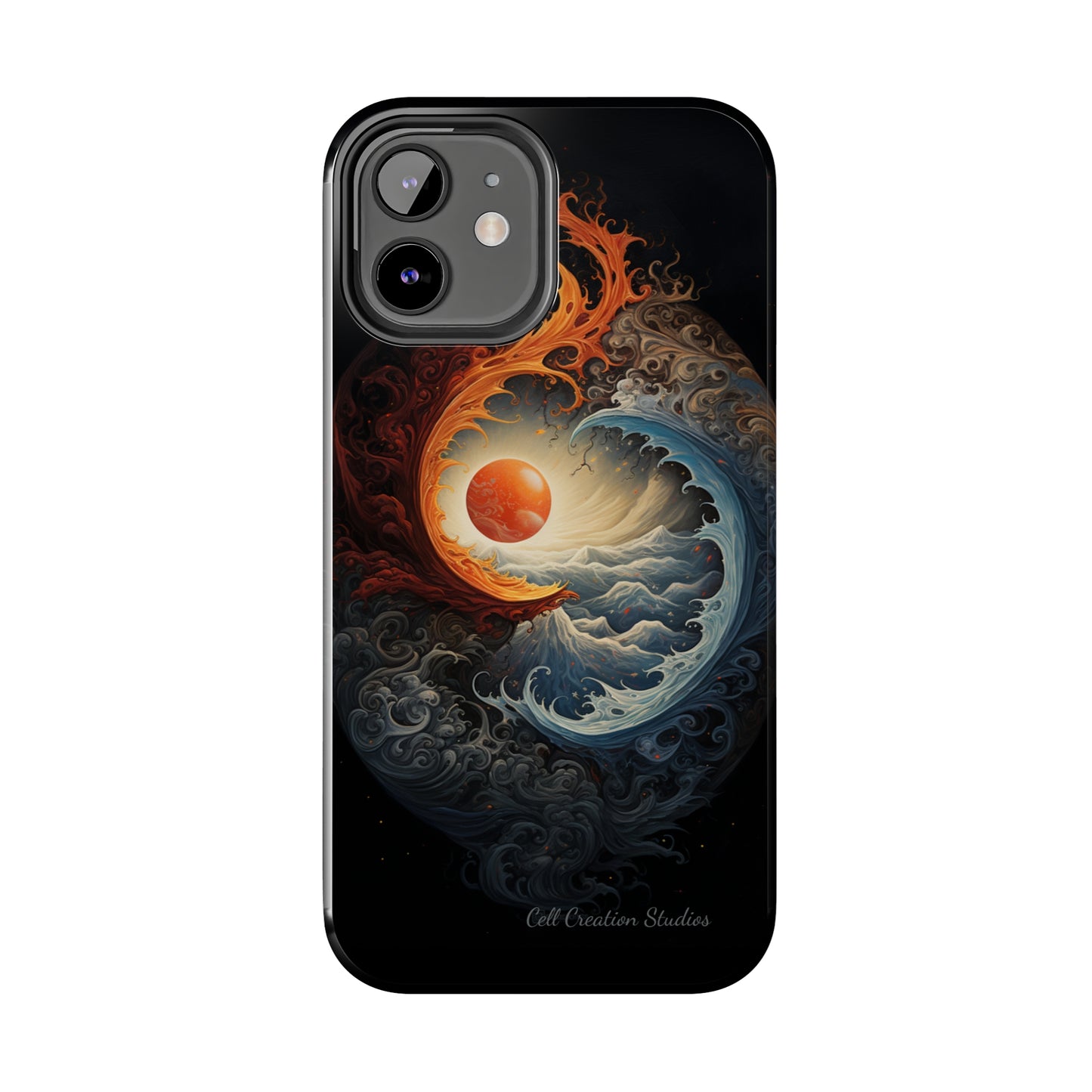 "Dual Elements Clash: Fire and Water Abstract" Phone Case -Tough Phone Cases