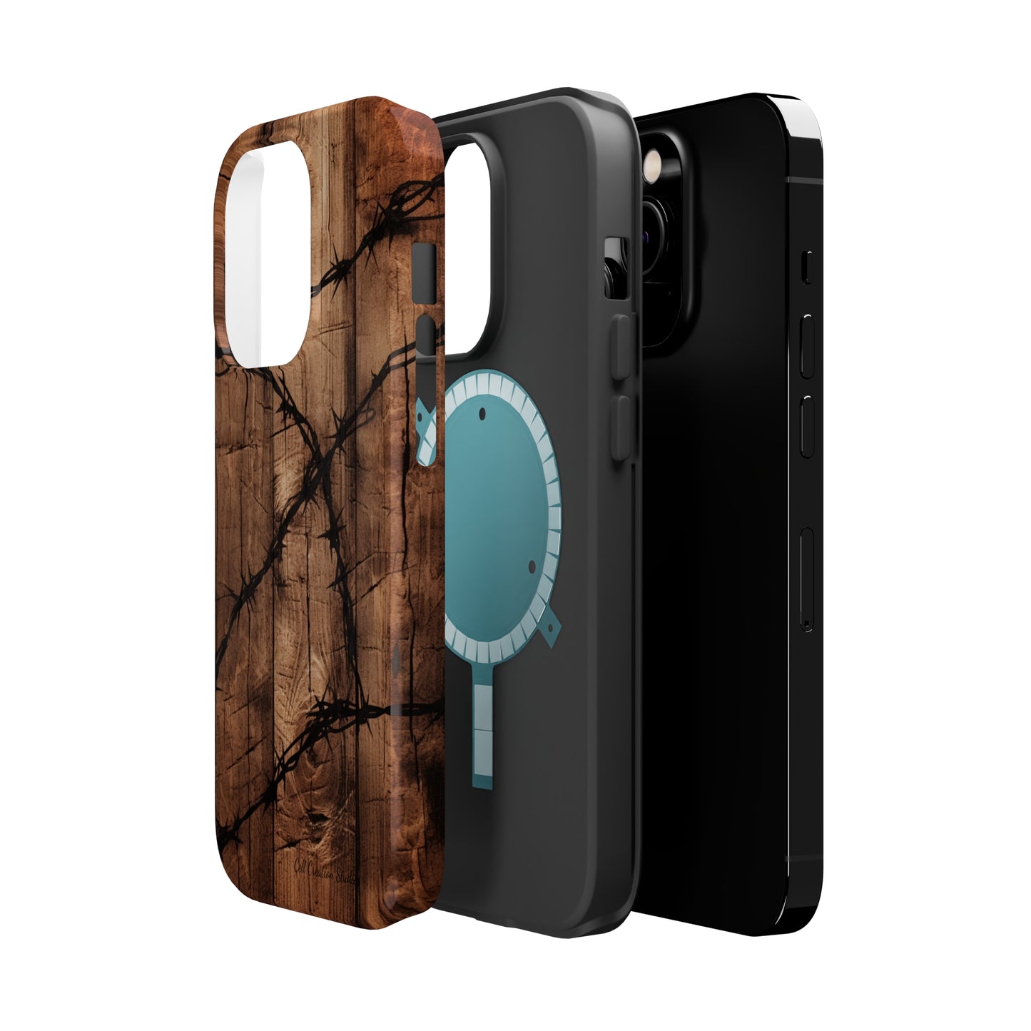 "Elegant Barb Wire on Wood" Embrace Rustic Style -MagSafe Tough Cases