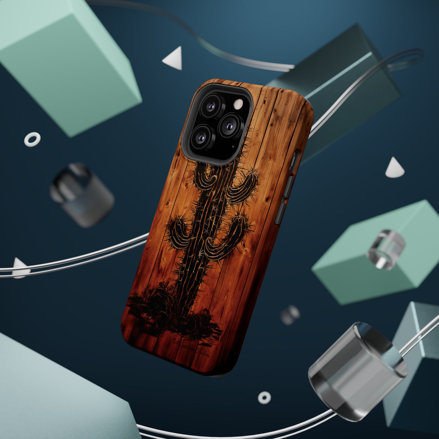 "Desert Vibes Cactus Burnt Wood Design" Phone Case -MagSafe Tough Cases