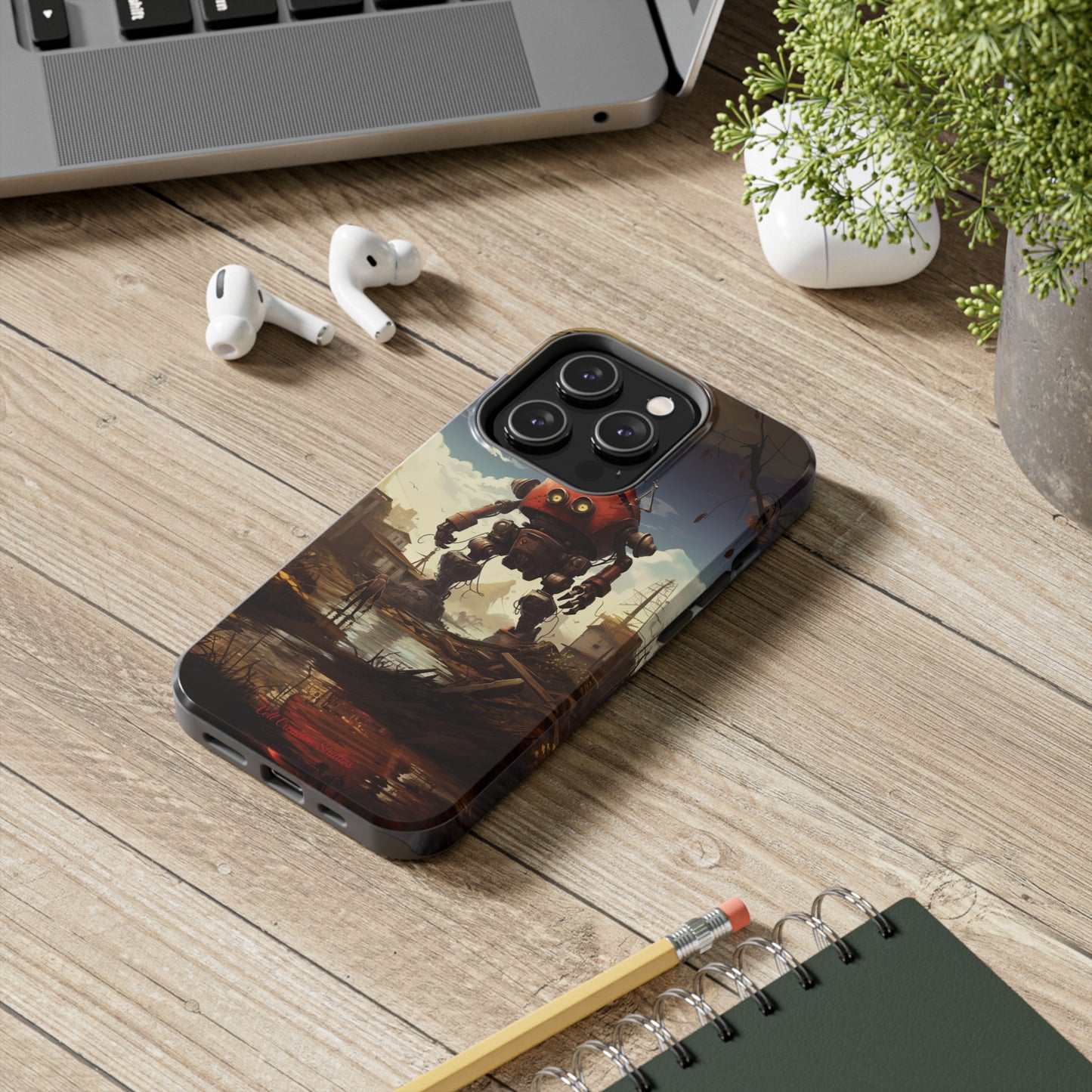 Introducing the "Urban Encounter" Cell Phone Case – Witness the Epic Convergence of Man and Giant Robot -Tough Phone Cases