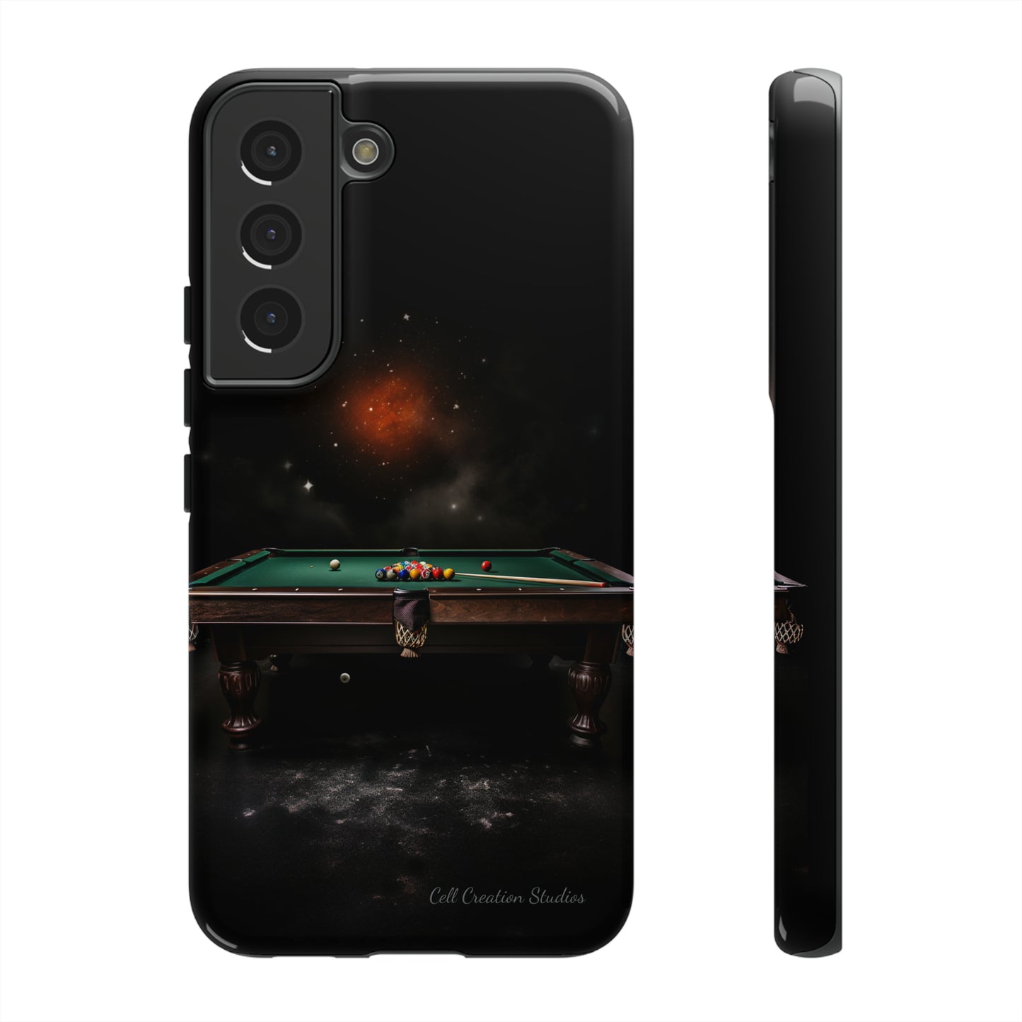 "Rack 'Em Up in Style: Pool Table-Themed Phone Case with Space Background"-Tough Cases