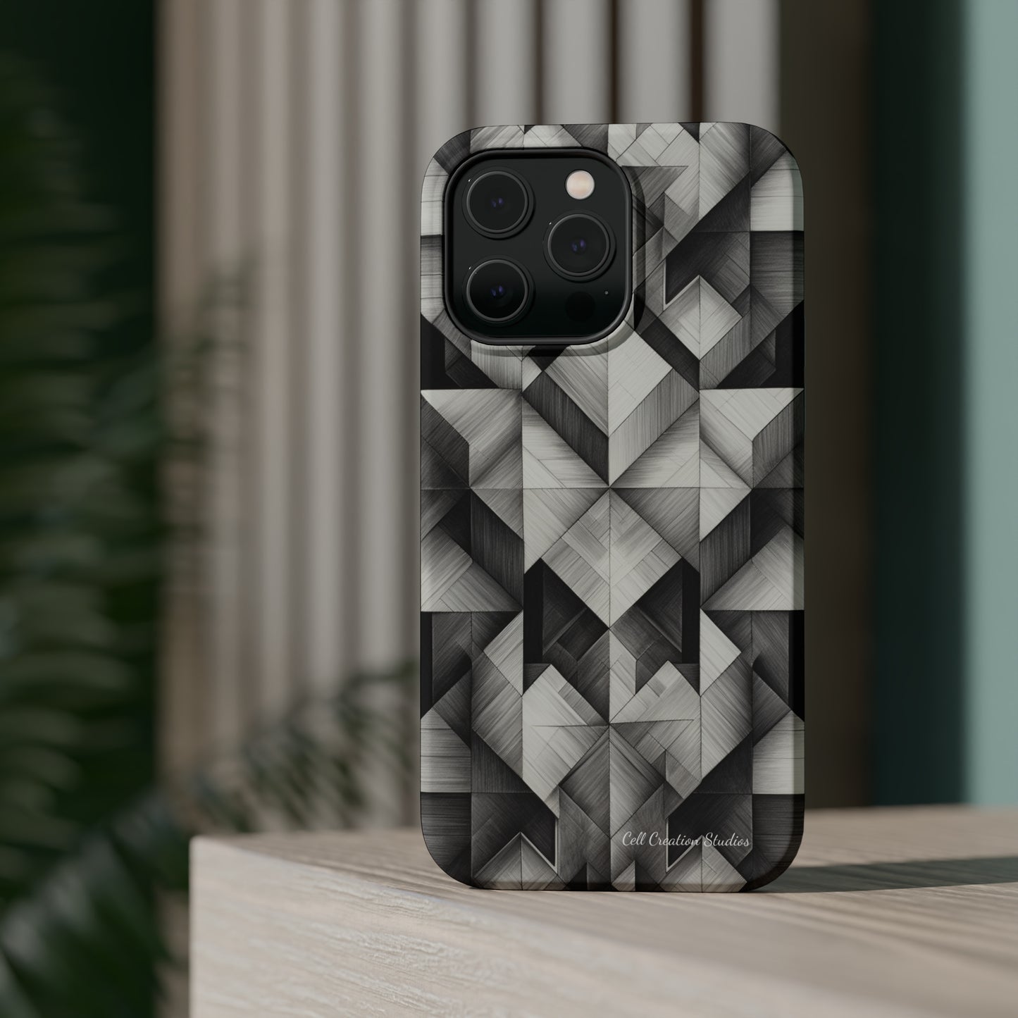 The "Black and White Geometric Pattern" Cell Phone Case- Elevate Your Phone's Style -MagSafe Tough Cases