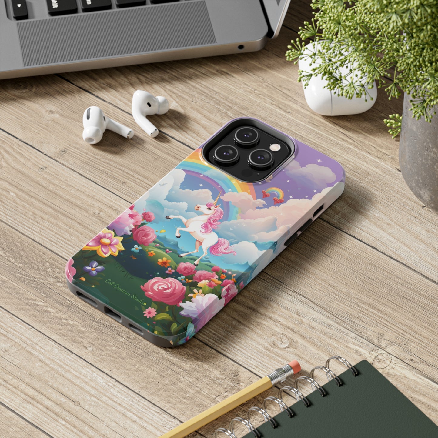 Introducing the "Floral Enchantment" Cell Phone Case – Embrace Your Imagination with a Unicorn in a Field of Flowers -Tough Phone Cases