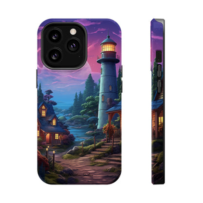 Introducing the "Tranquil Lighthouse Haven" Cell Phone Case – Embrace Serenity with a Picturesque Town and Lighthouse -MagSafe Tough Cases
