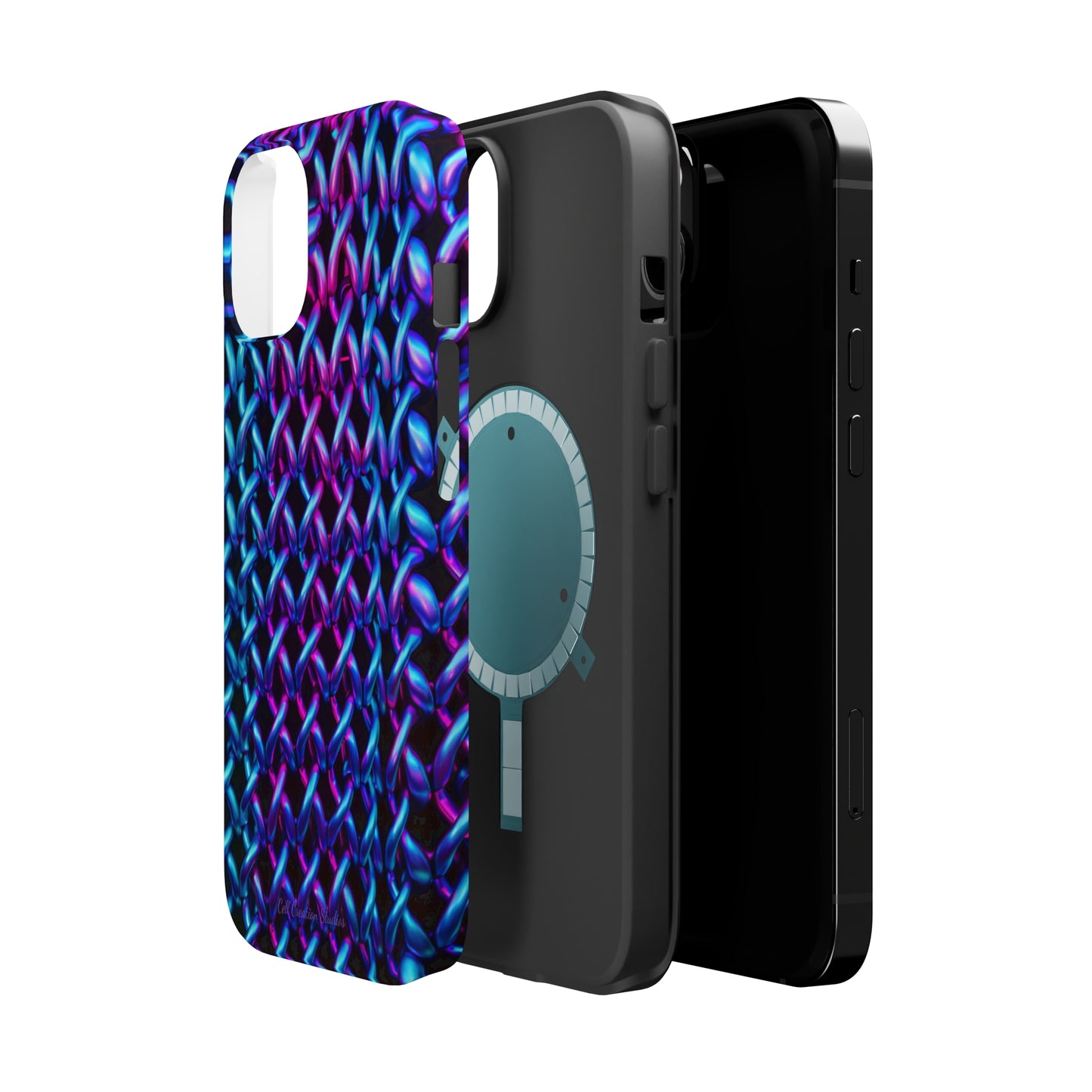 Introducing the "Neon Chainlink Glow" Cell Phone Case – Illuminate Your Style with Vibrant Chain Pattern Design -MagSafe Tough Cases