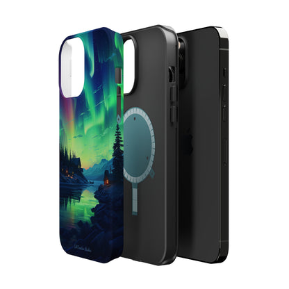 Introducing the "Northern Lights Haven" Cell Phone Case – Experience the Enchantment of Aurora Borealis and Charming Townscape -MagSafe Tough Cases