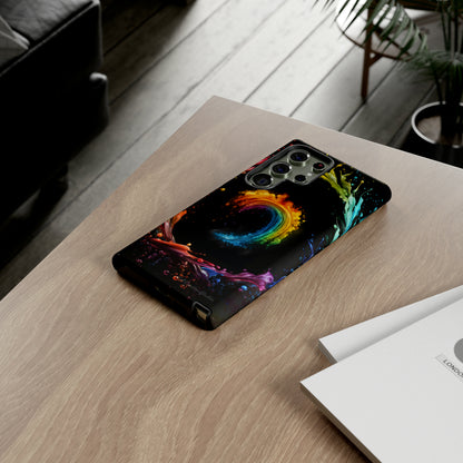 "Vibrant Swirls Painted on Black" Cell Phone Case -Tough Cases