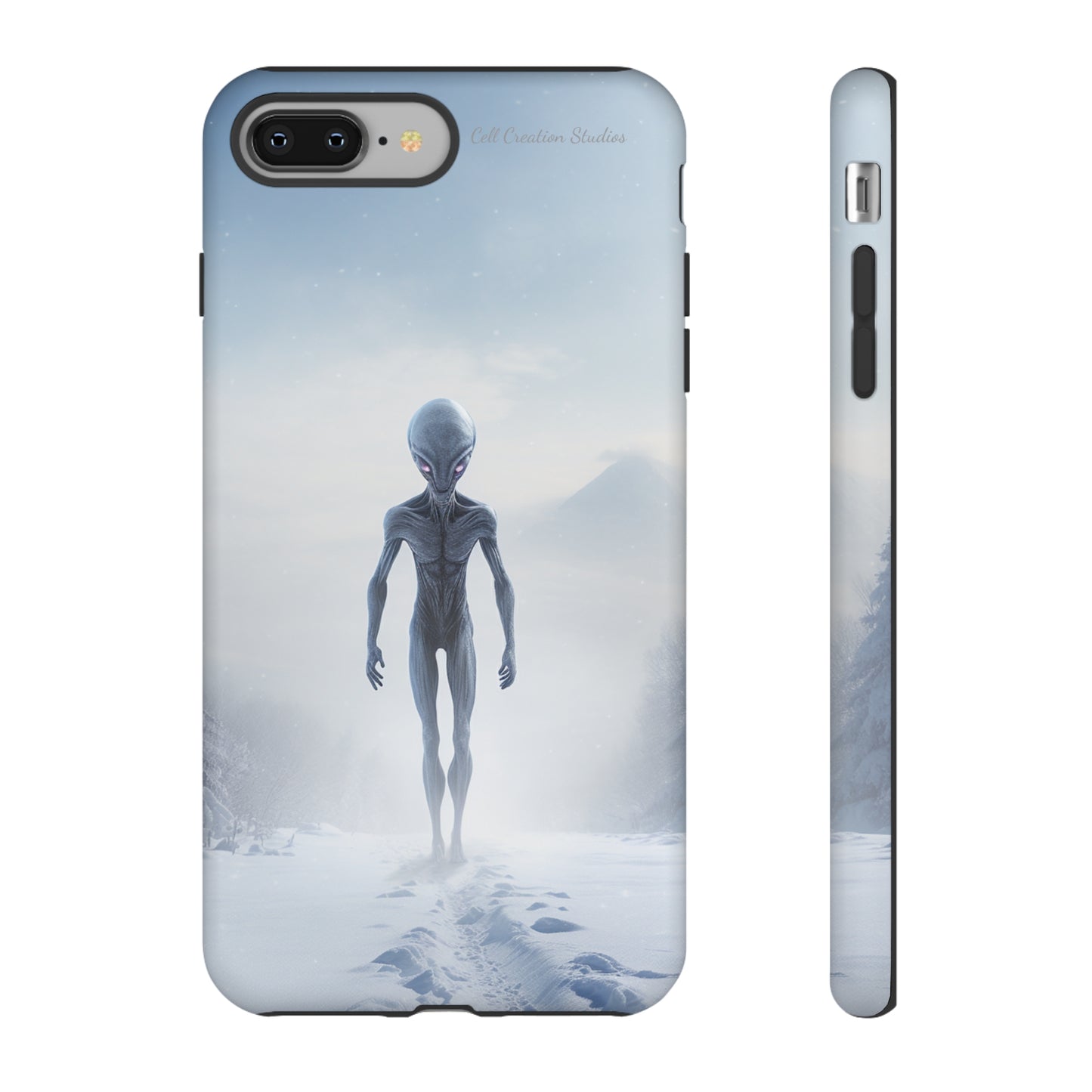 Introducing the "Frosty Extraterrestrial" Cell Phone Case – Embrace Alien Intrigue Amidst the Snowscape -Tough Cases