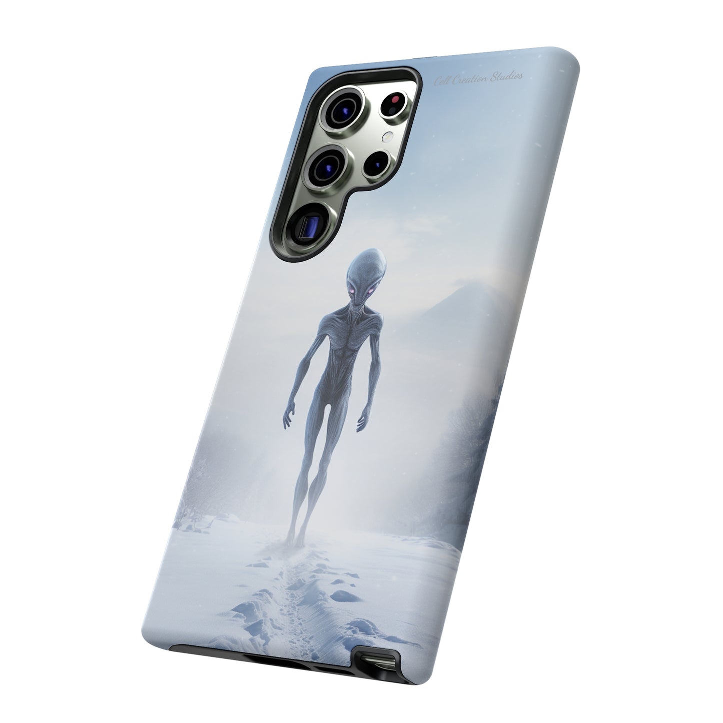 Introducing the "Frosty Extraterrestrial" Cell Phone Case – Embrace Alien Intrigue Amidst the Snowscape -Tough Cases