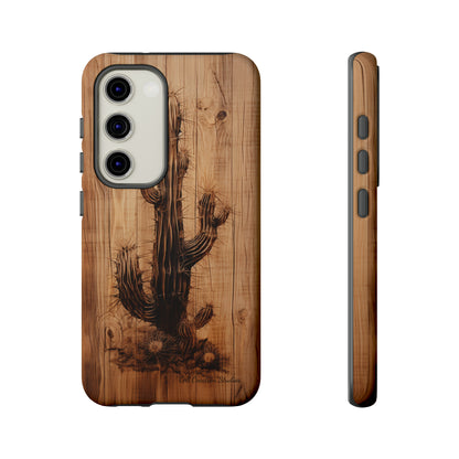 "Cactus Burnt Wood Design" Phone Case -Tough Cases