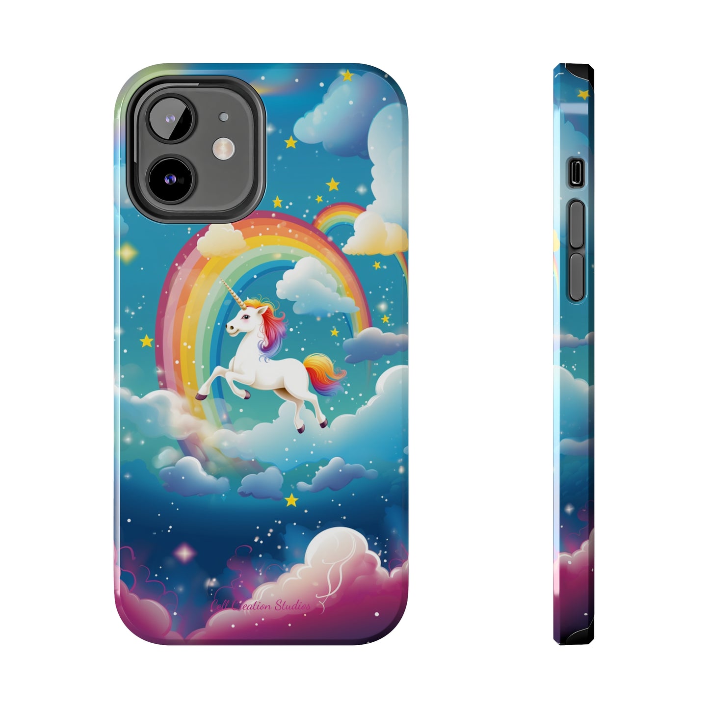 Introducing the "Rainbow Soar" Cell Phone Case – Embark on a Whimsical Journey with a Flying Unicorn -Tough Phone Cases