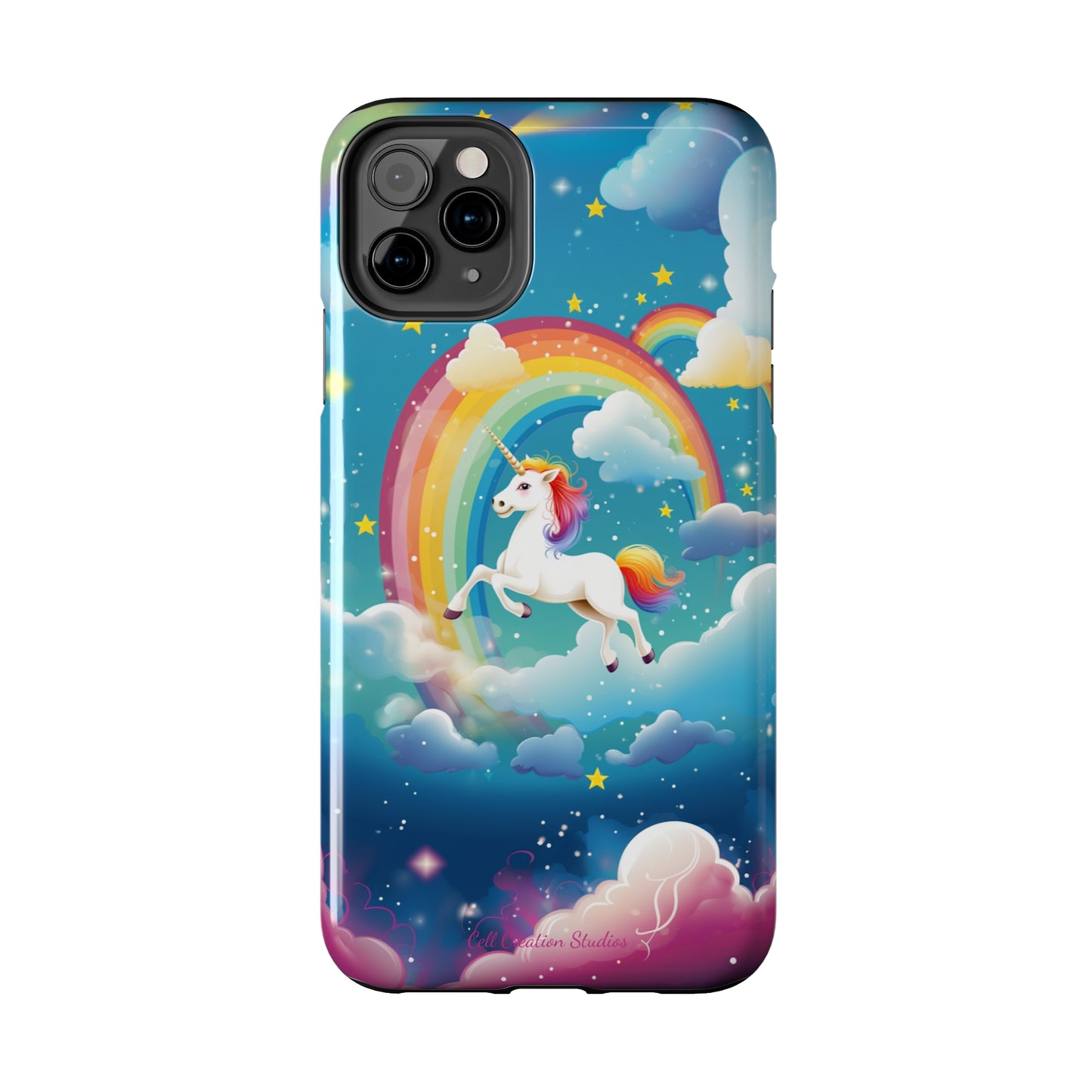 Introducing the "Rainbow Soar" Cell Phone Case – Embark on a Whimsical Journey with a Flying Unicorn -Tough Phone Cases