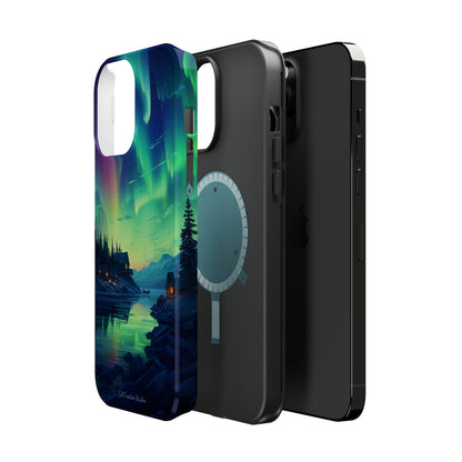 Introducing the "Northern Lights Haven" Cell Phone Case – Experience the Enchantment of Aurora Borealis and Charming Townscape -MagSafe Tough Cases