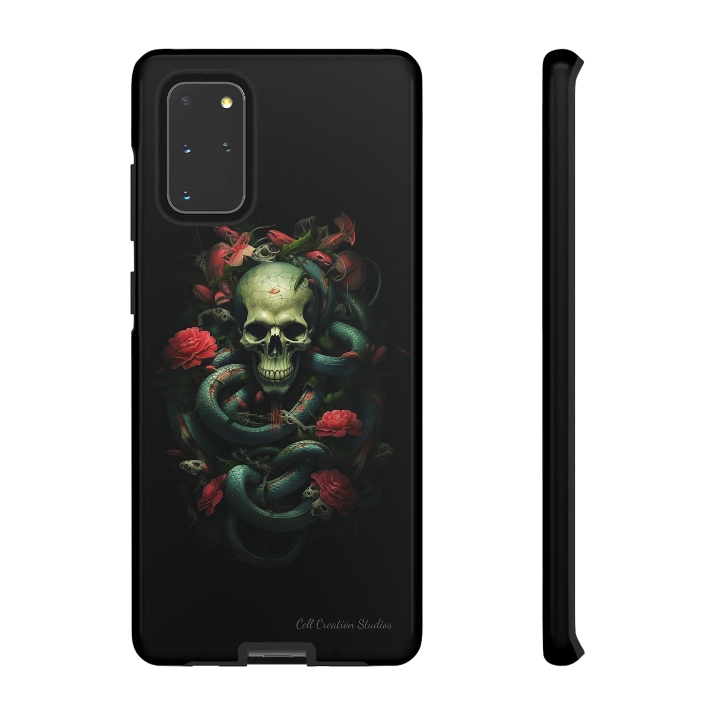 Introducing the "Serpentine Elegance" Cell Phone Case: Where Skulls and Snakes Intertwine -Tough Cases