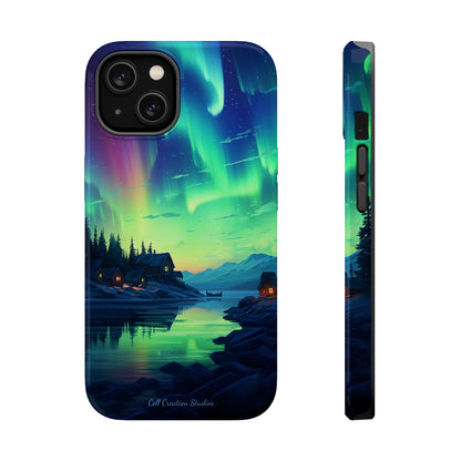 Introducing the "Northern Lights Haven" Cell Phone Case – Experience the Enchantment of Aurora Borealis and Charming Townscape -MagSafe Tough Cases