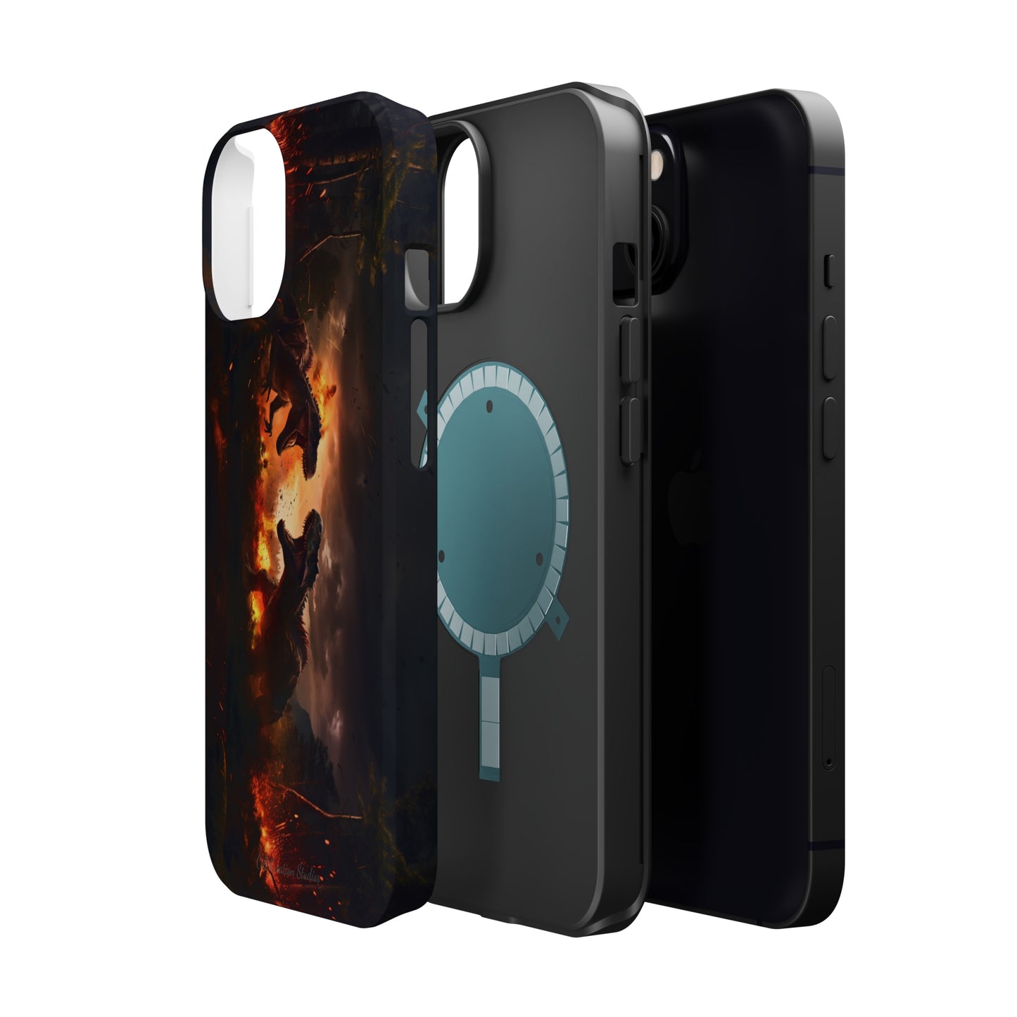 Introducing the "Ancient Battle Inferno" Cell Phone Case – Witness Epic Dinosaur Clash in a Fiery Forest! -MagSafe Tough Cases