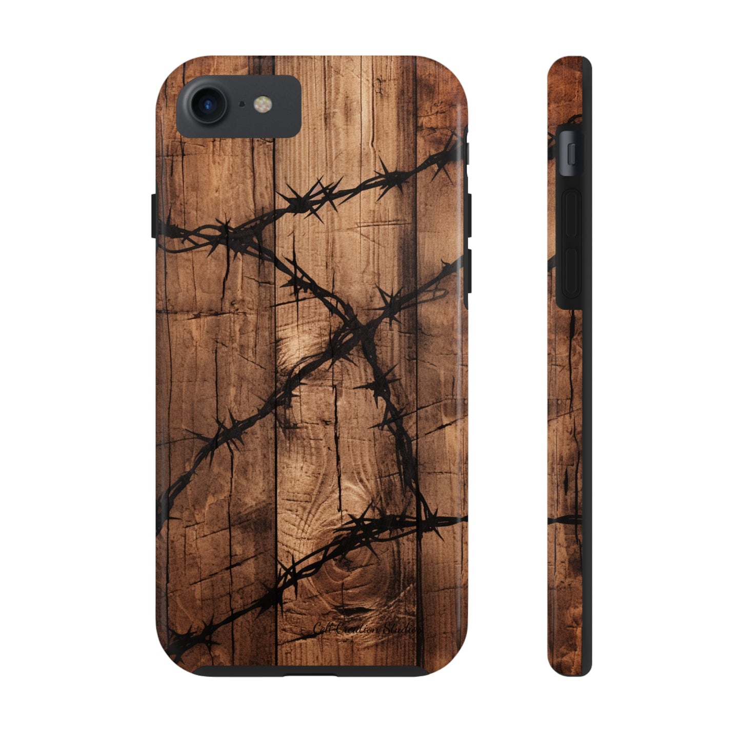 "Elegant Barb Wire on Wood" Embrace Rustic Style -Tough Phone Cases