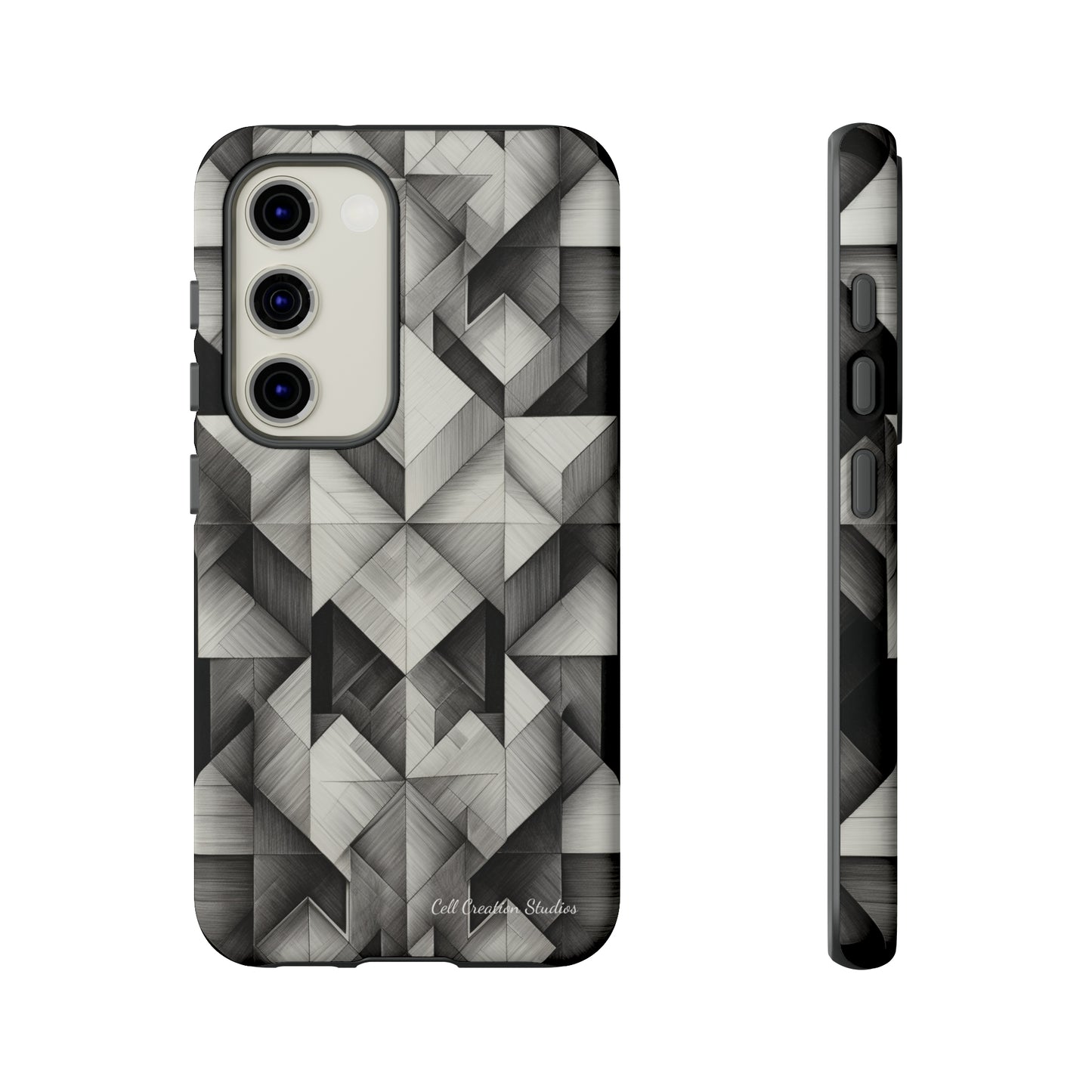 The "Black and White Geometric Pattern" Cell Phone Case- Elevate Your Phone's Style -Tough Cases