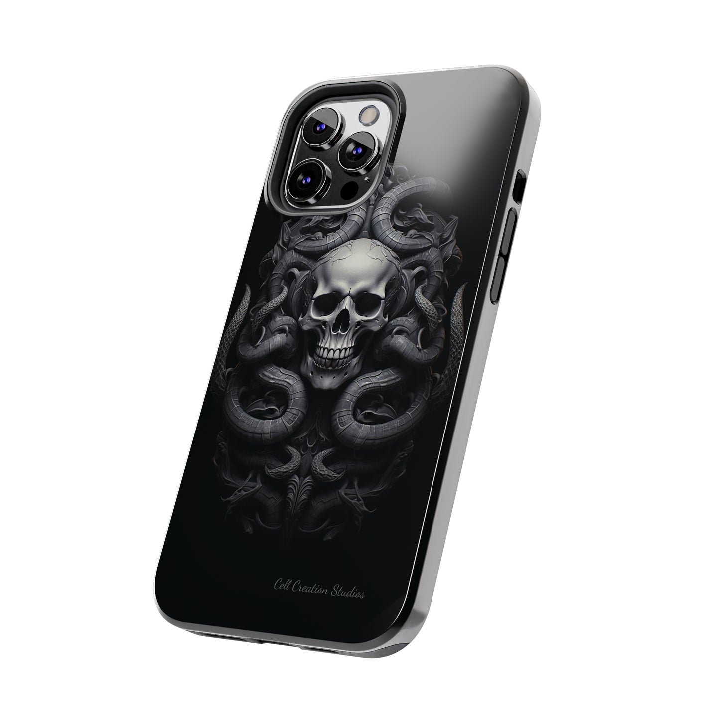 Introducing the "Monochrome Skull and Snakes" Cell Phone Case – A Bold Statement -Tough Phone Cases