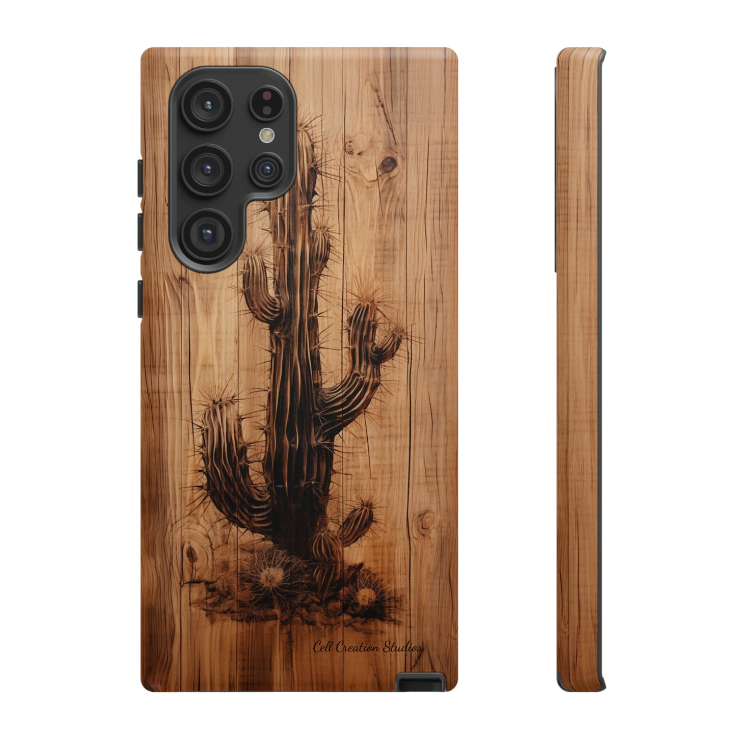 "Cactus Burnt Wood Design" Phone Case -Tough Cases