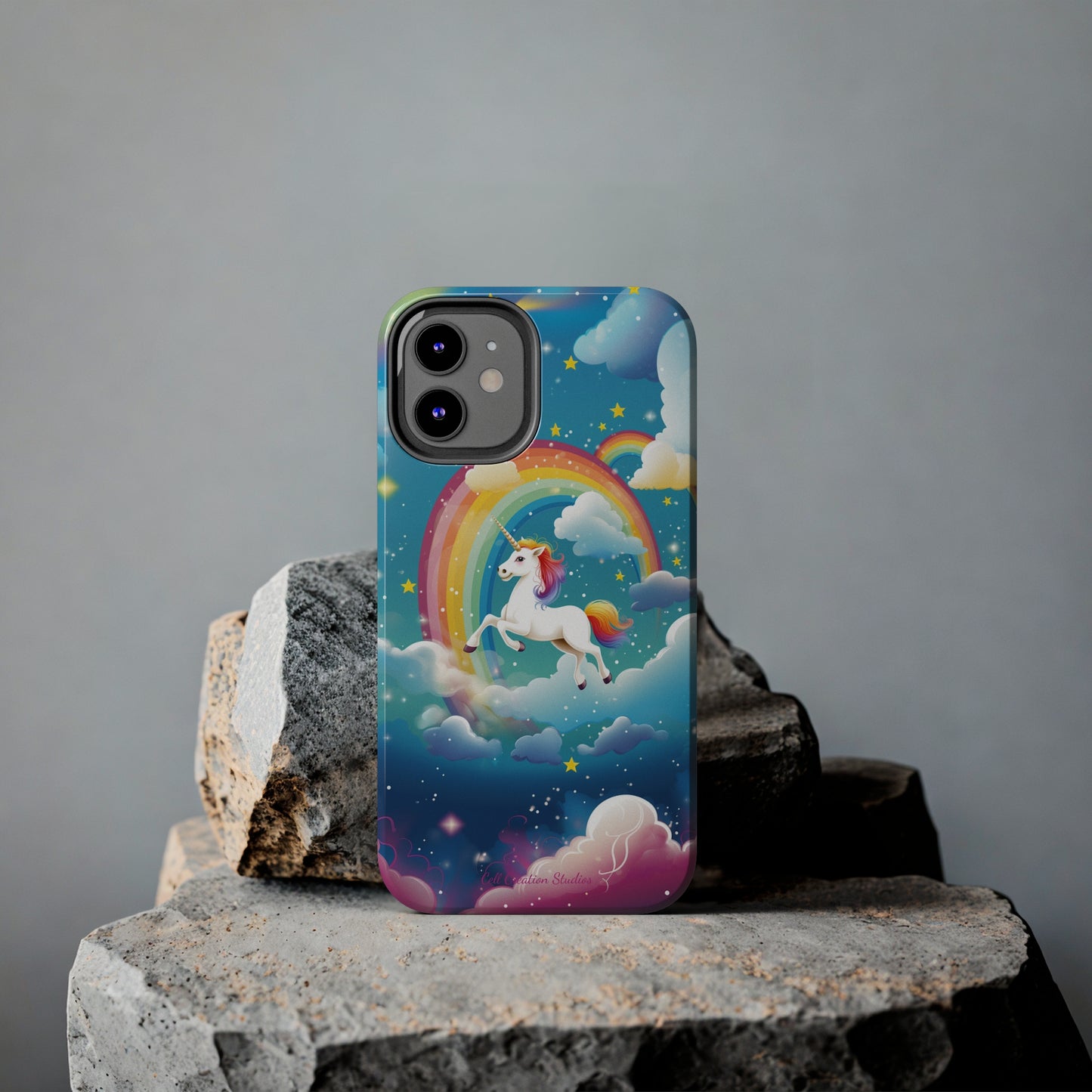 Introducing the "Rainbow Soar" Cell Phone Case – Embark on a Whimsical Journey with a Flying Unicorn -Tough Phone Cases