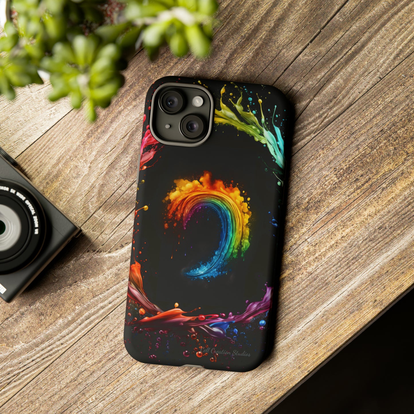 "Vibrant Swirls Painted on Black" Cell Phone Case -Tough Cases