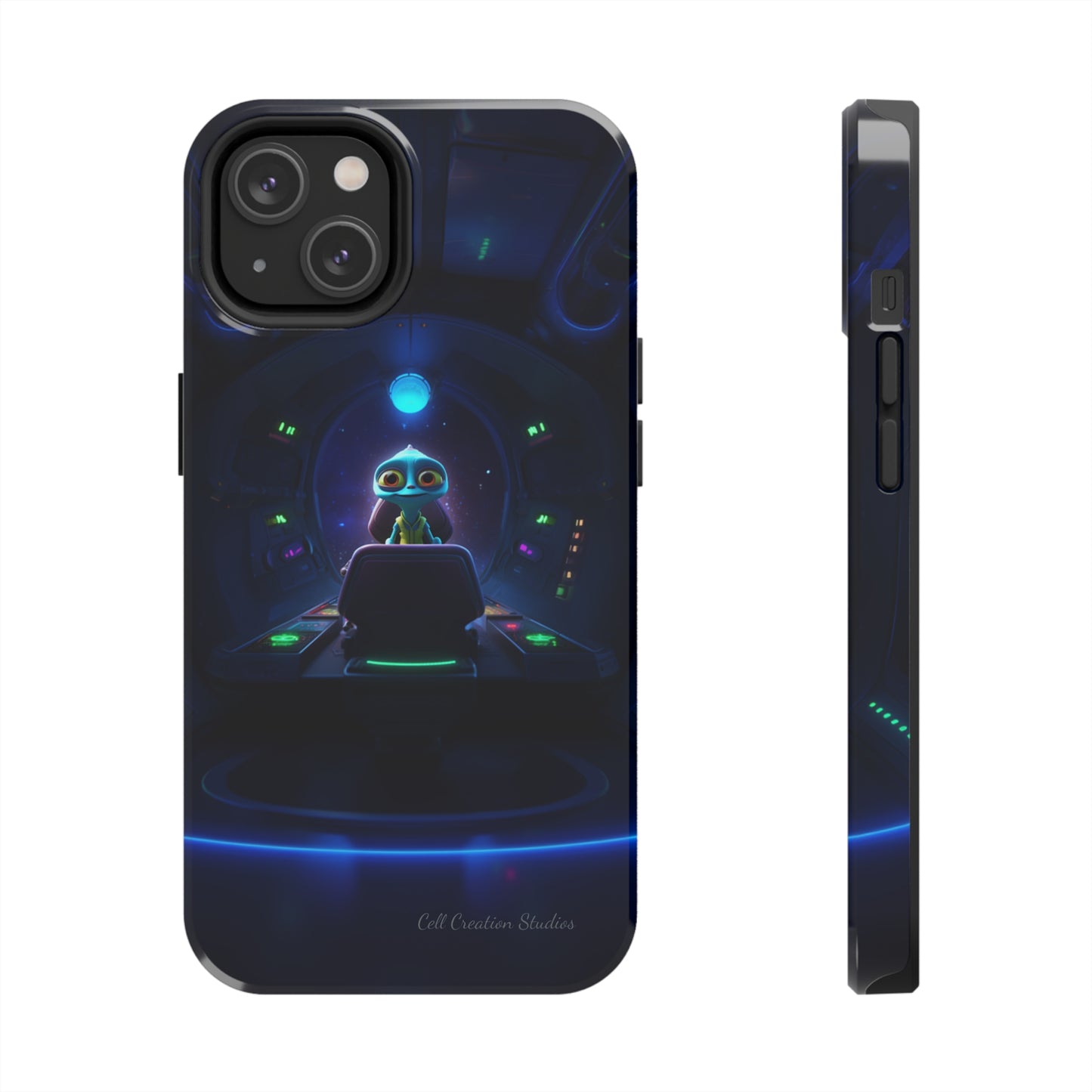 The "Galactic Buddy" Blue Alien Spaceship Phone Case -Tough Phone Cases