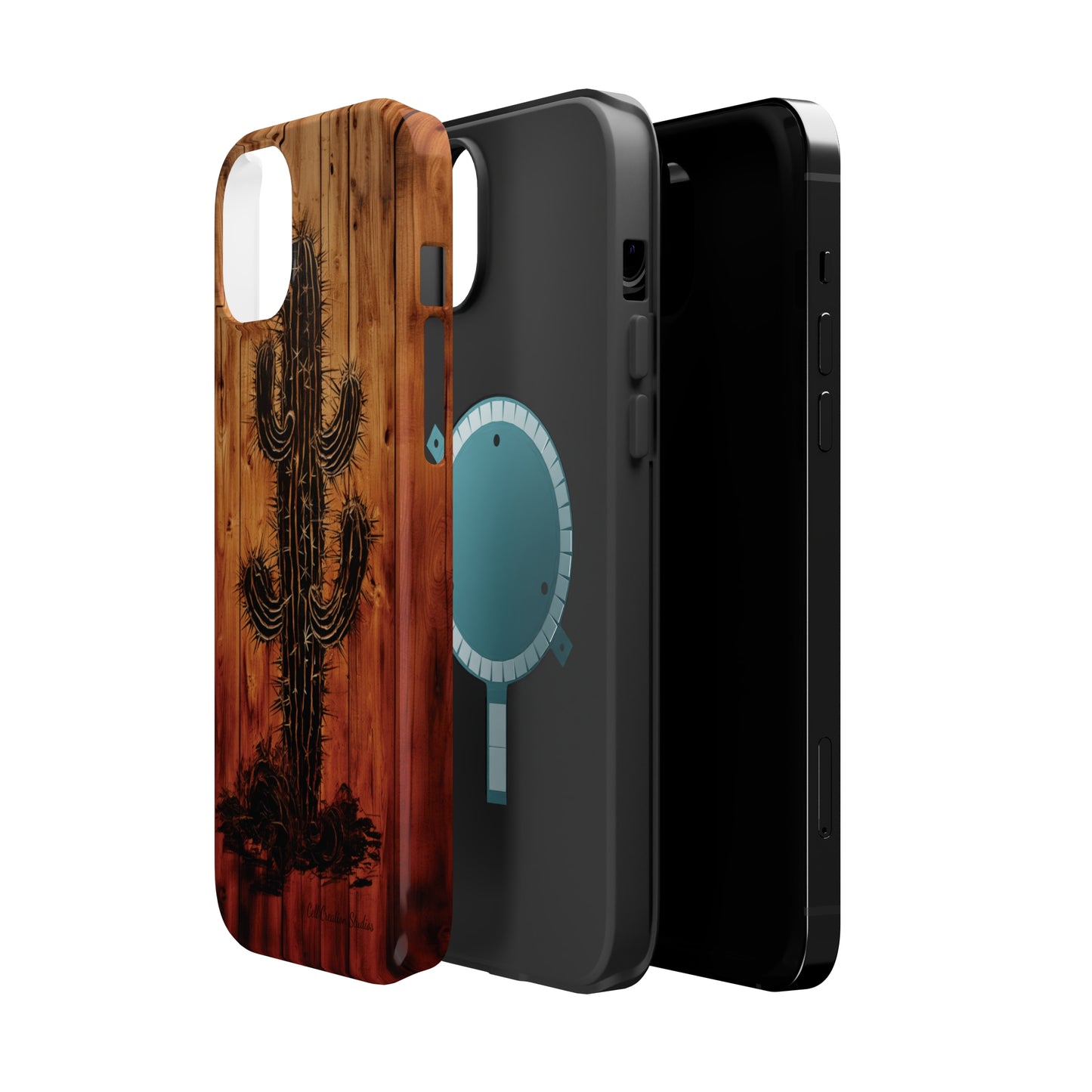 "Desert Vibes Cactus Burnt Wood Design" Phone Case -MagSafe Tough Cases